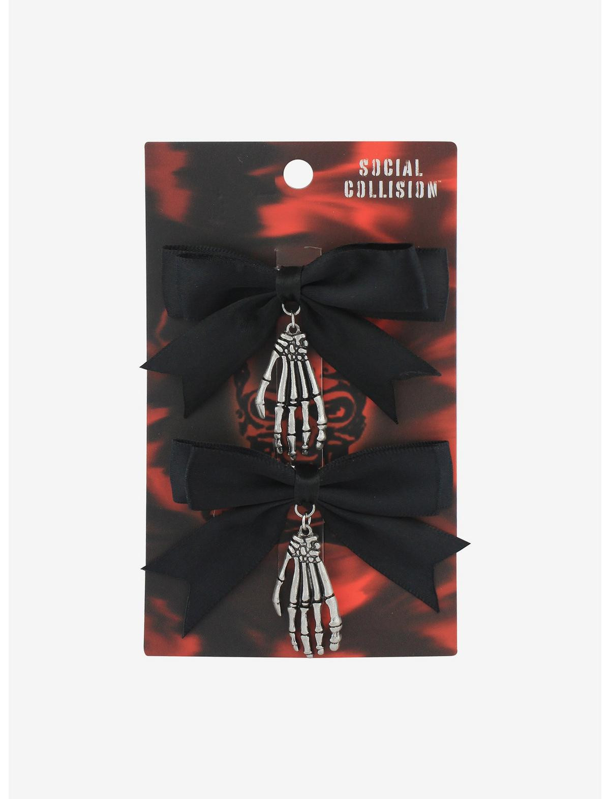 Social Collision Black Bow Skeleton Hair Clip Set | Hot Topic | Hot Topic