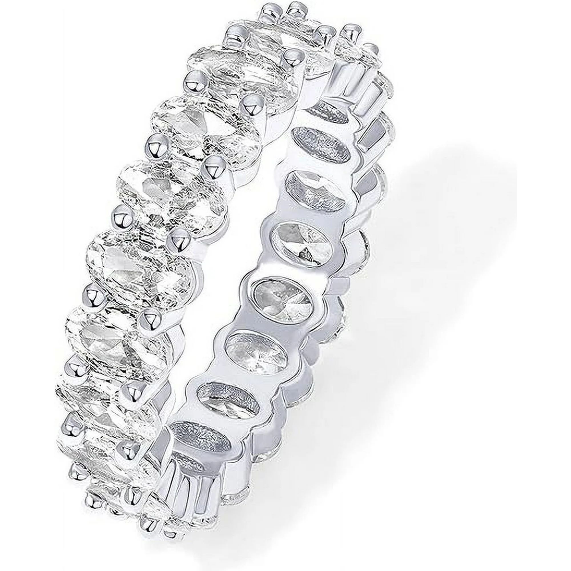 PAVOI 14K White Gold Plated Rings Oval Cubic Zirconia Love Ring | 5mm Stackable Rings for Women |... | Walmart (US)