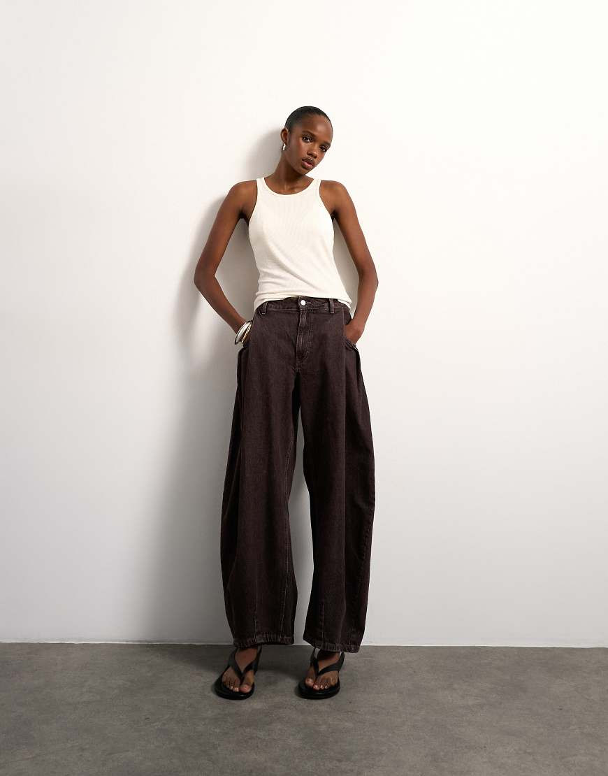 Topshop Cocoon mid rise barrel jeans in chocolate-Brown | ASOS (Global)