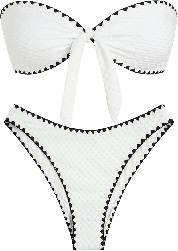 ZAFUL Knotted Bandeau Bikini for Women Strapless Swimsuits High Cut Bathing Suit Sexy Cheeky Tie ... | Amazon (US)