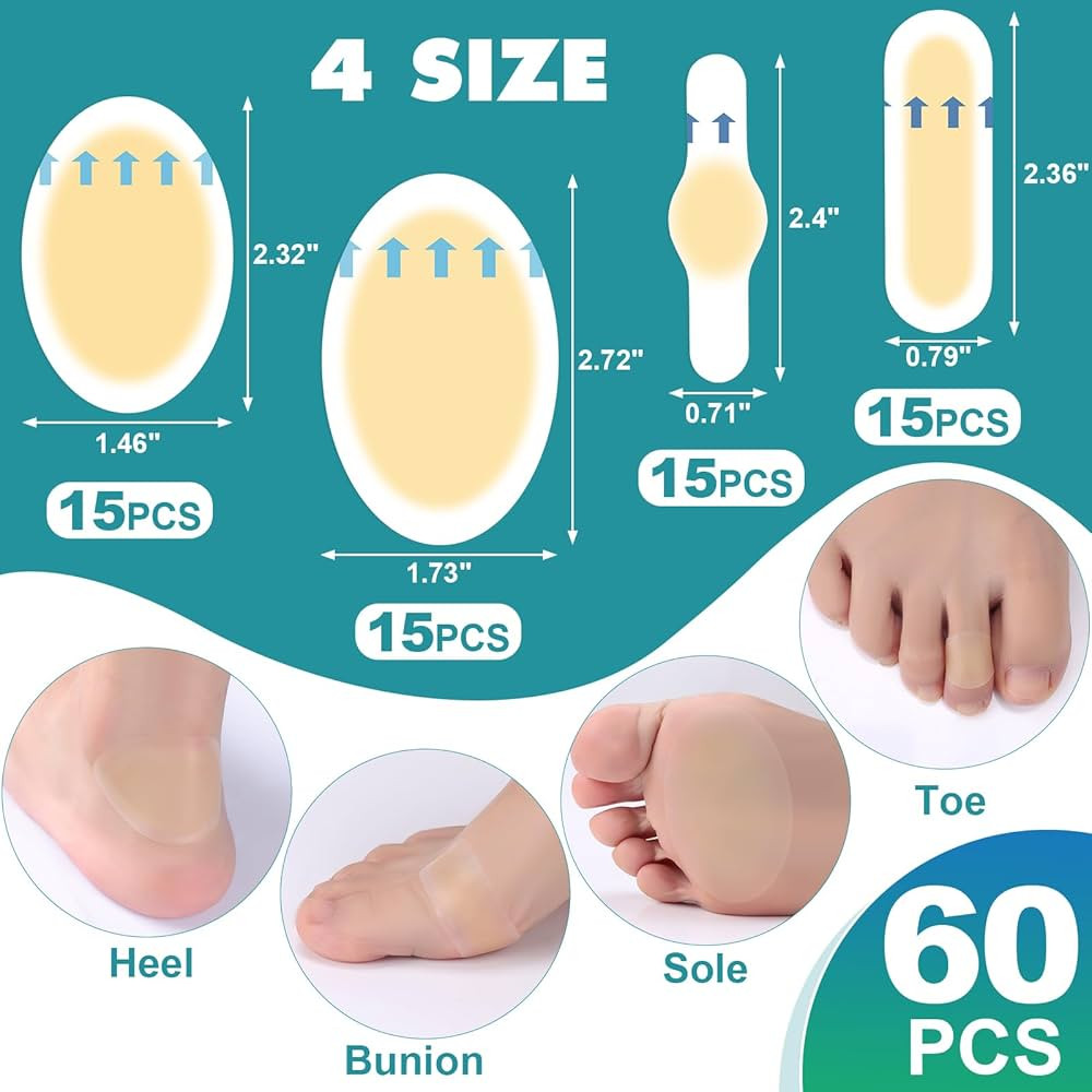 60pcs Hydrocolloid Blister Bandages,Gel Blister Bandages for Feet,Waterproof Blister Pads for Fee... | Amazon (US)