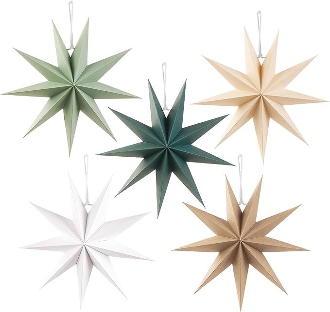 SUNBEAUTY Sage Green 9-Pointed 12 Inch Paper Star Lanterns Christmas Hanging Lamp Paper Decoratio... | Amazon (US)