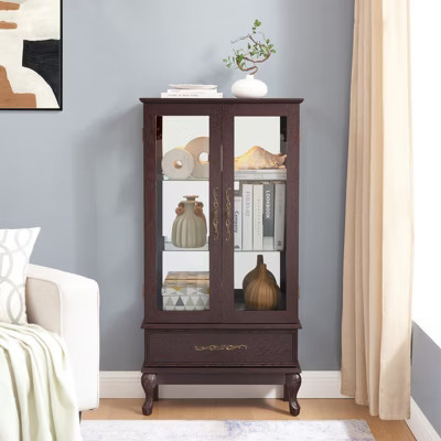 GlasFlength Decorative Storage Cabinets, Cabinet with Doors and Spacious Drawer, adding a Classic Touch To Your Home, Brown 25.98"*11.81"*51.57" | Target