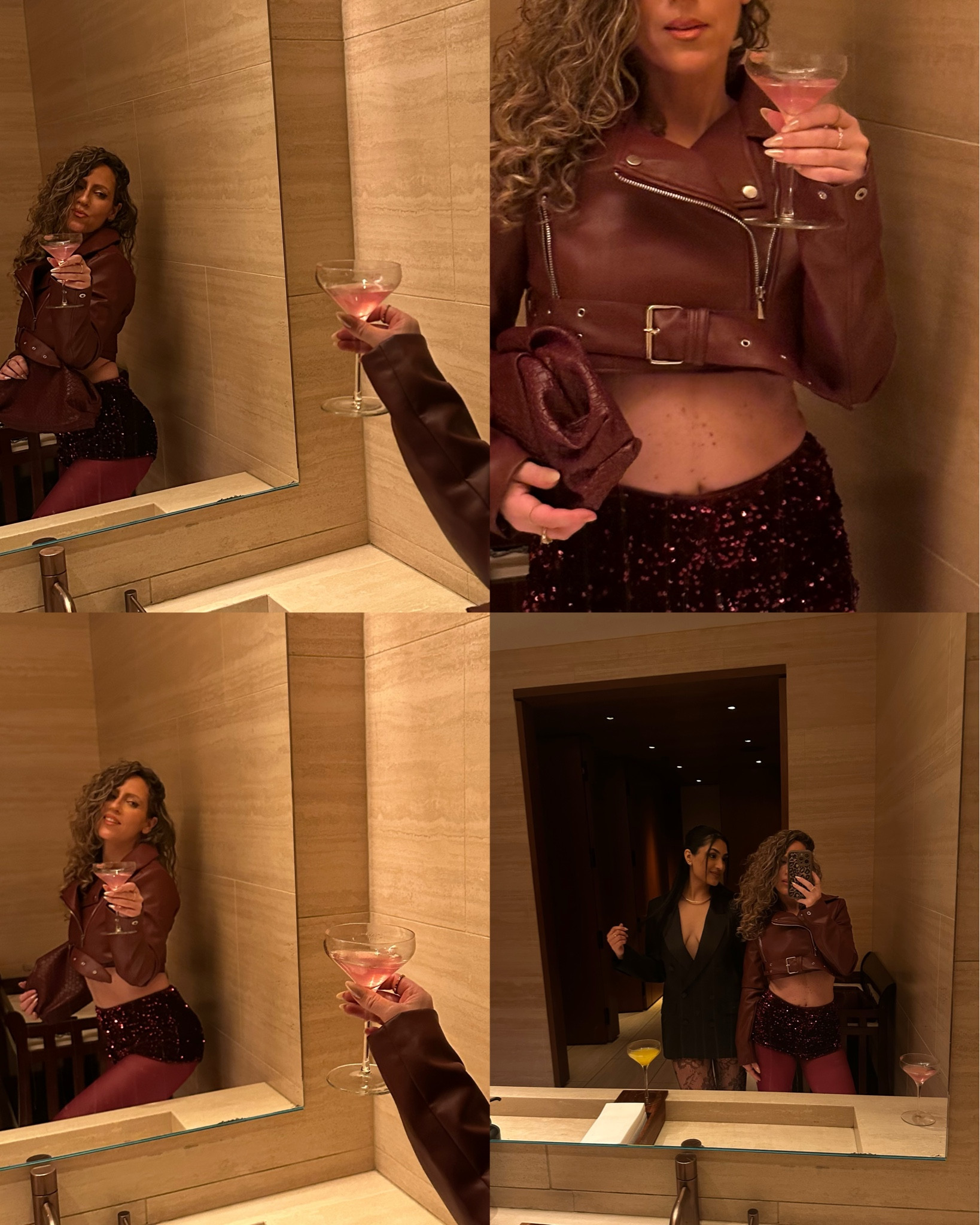 I want to wear this outfit over and over again 😍 Literally love all variations of this micro shorts look with black details, a longer coat over or leather shorts. leathershorts, cropped jacket, burgandy outfit, leather outfit, sequin shorts, cool for style, pinterest outfit, nyfw outfit, night out outfit, date night outfit 

#LTKMostLoved #LTKStyleTip #LTKParties