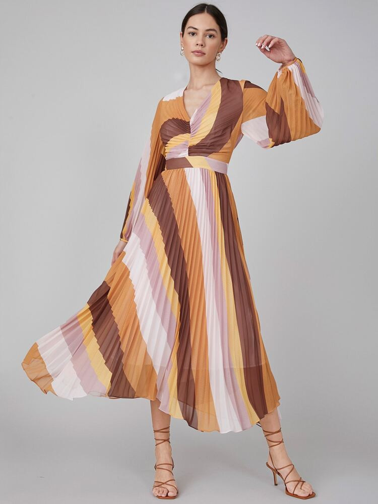 MOTF PREMIUM PLEATED COLOR BLOCK DRESS | SHEIN