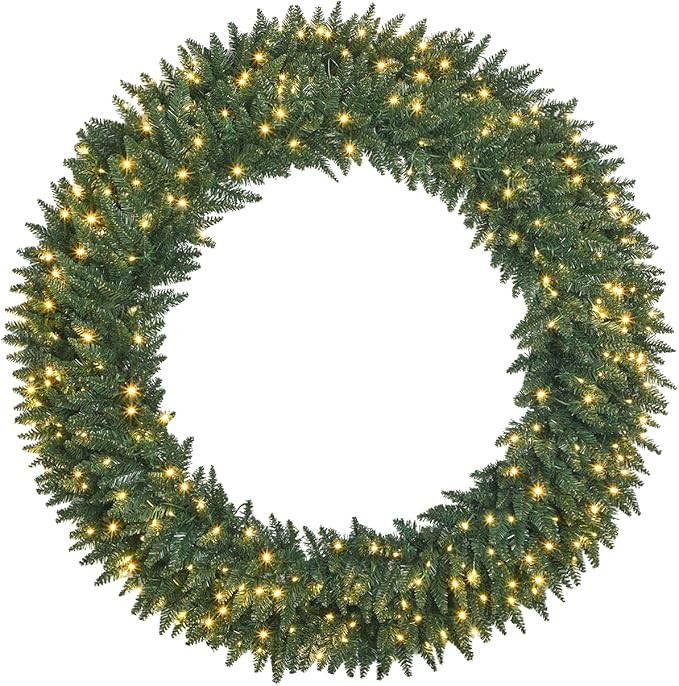 60 inch Large Artificial Pre-Lit Fir Christmas Wreath with 300 LED Lights, 722 PVC Branch Tips, H... | Amazon (US)