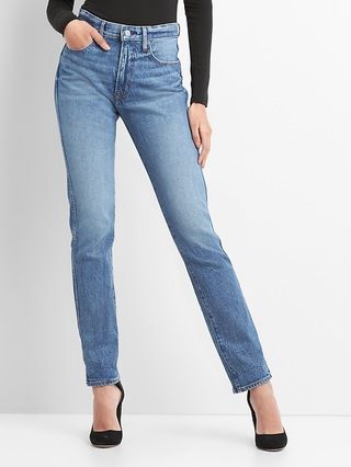 Gap Womens High Rise Cone DenimÂ® Slim Straight Jeans Medium Indigo Size 24 | Gap US