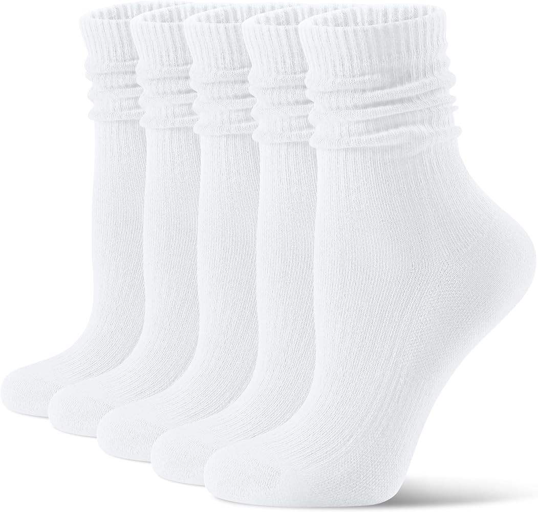 CS CELERSPORT Crew Socks for Women, 5 Pack Retro Cotton Casual Cushioned Slouchy Socks | Amazon (US)