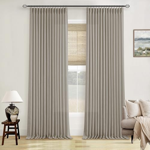 Flax Burlap 90 Inch Pinch Pleated Linen Curtains 2 Panel Set for Living Room Thick Linen Textured Drapes 90 Inches Long Pinch Pleat Drapes Semi Sheer Curtain for Dining Bedroom Office Dark Taupe | Amazon (US)