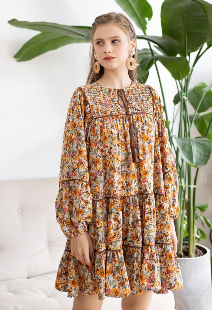 Puff Sleeve Ditsy Floral Dolly Dress | Chicwish