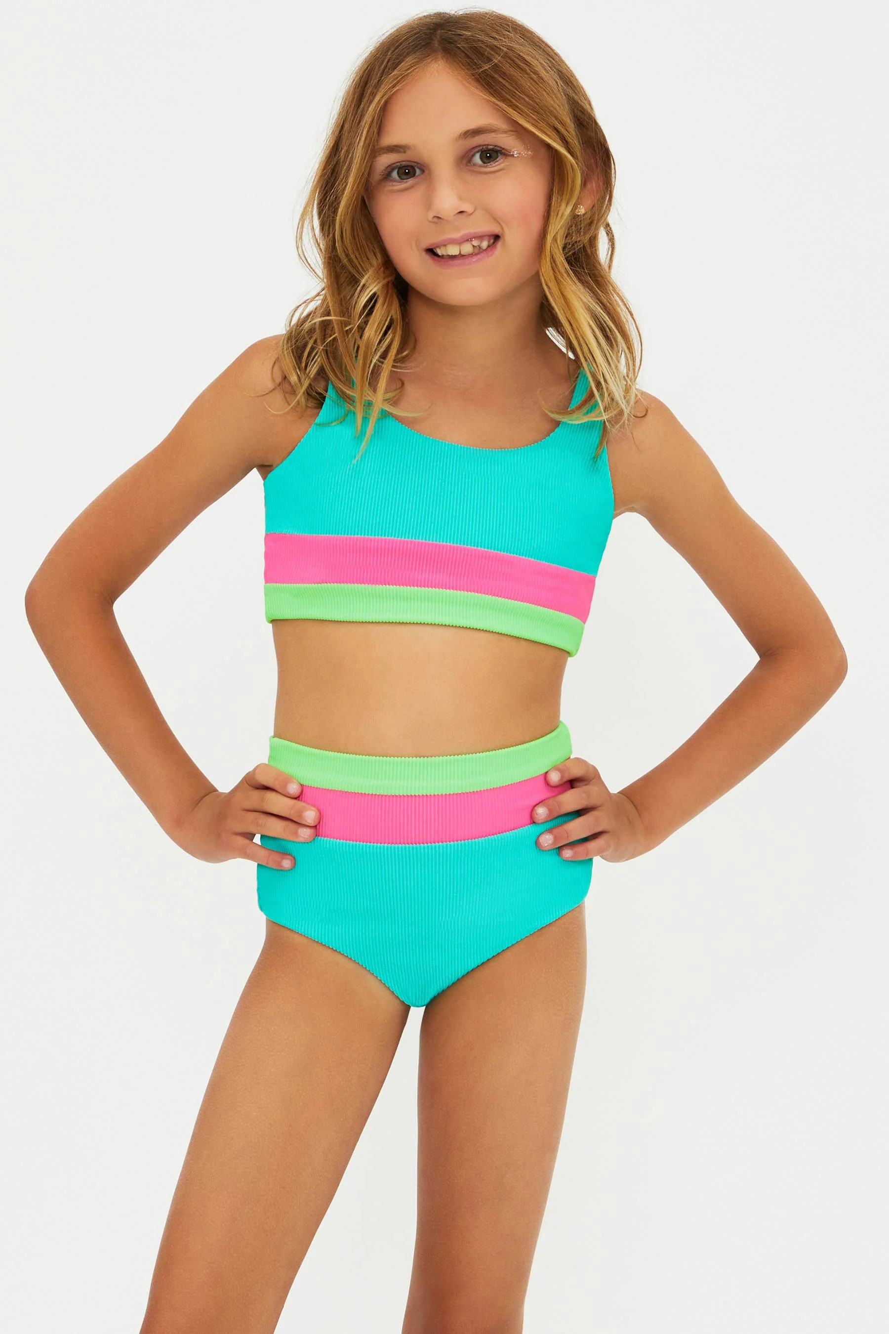 Little Mackenzie Heidi Set Strawberry Ice Colorblock | Colorblock Ribbed Girls Swim Set | Beach R... | Beach Riot