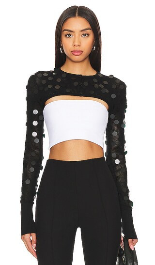 GUIZIO Paillette Micro Crop Cardigan in Black. - size XS (also in S) | Revolve Clothing (Global)