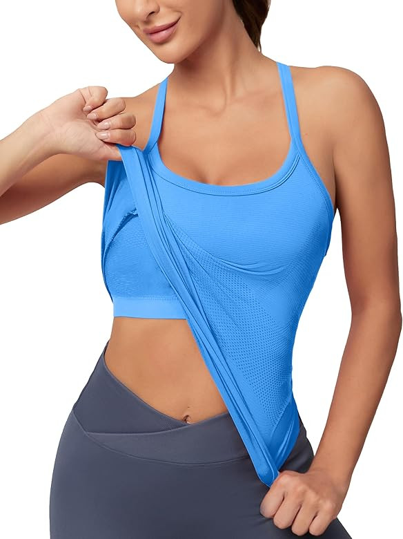MathCat Workout Tank Tops for Women with Built in Bra, Sleeveless Gym Tops Seamless Racerback Ath... | Amazon (US)