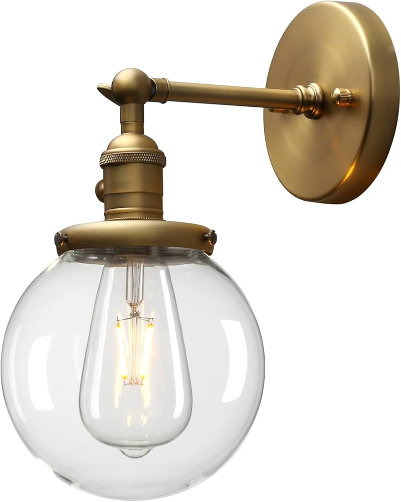 PERMO Vintage Industrial Wall Sconce Lighting Fixture with Mini 5.9" Round Clear Glass Globe Hand... | Amazon (US)