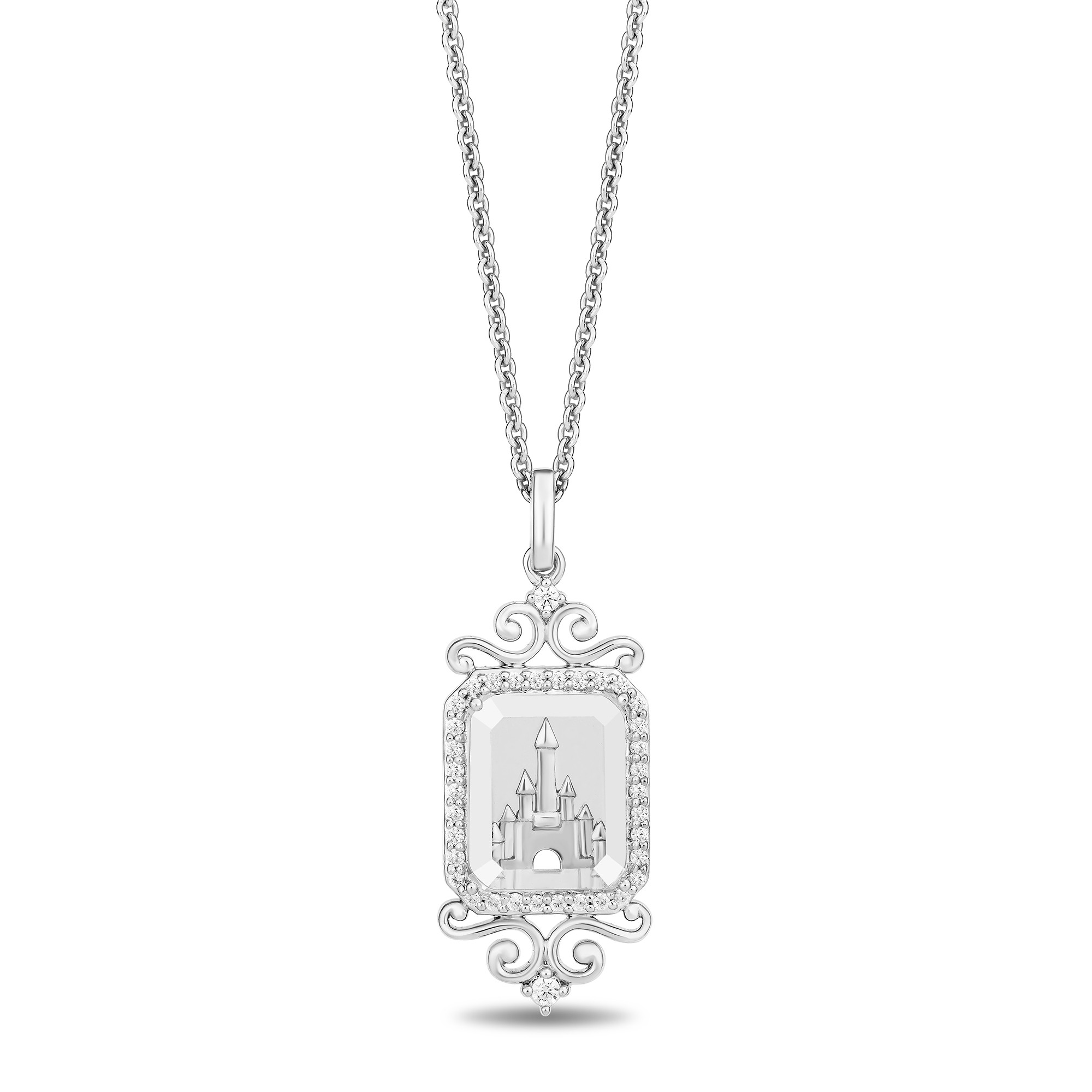 Disney 100th Anniversary Diamond and White Quartz Castle Centennial Pendant in Sterling Silver (1... | Helzberg Diamonds