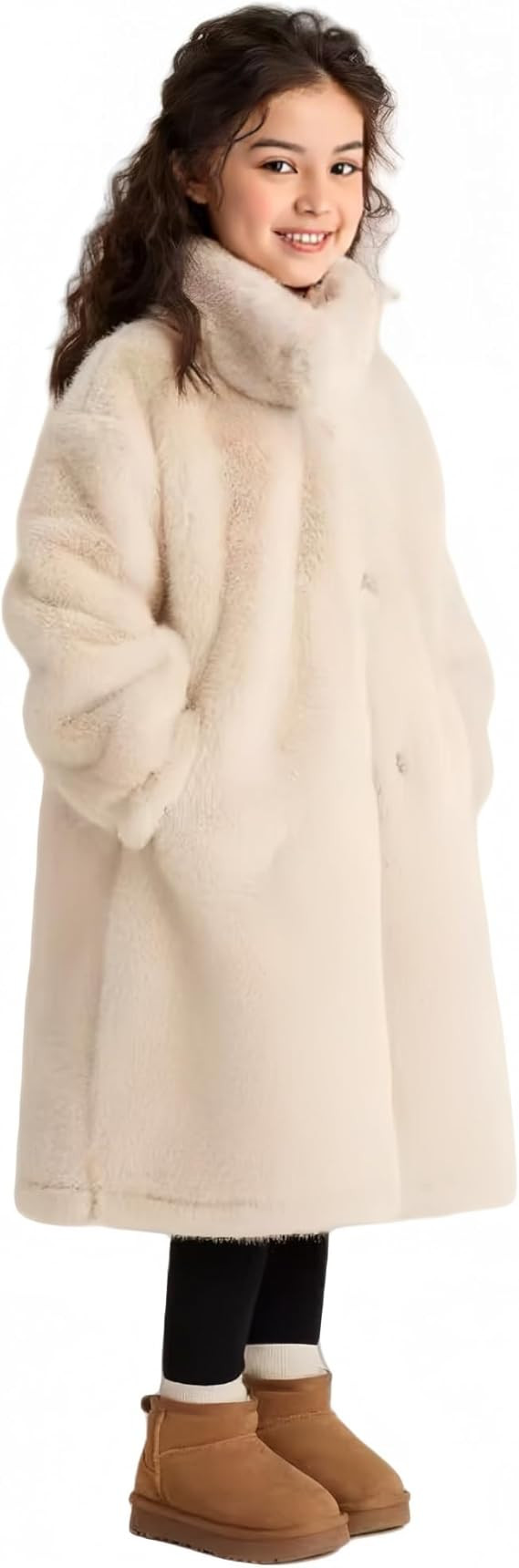 Girls Fuzzy Fleece Long Jackets Kids Winter Warm Button Down Coat Outerwear with Pockets Age 4-15... | Amazon (US)