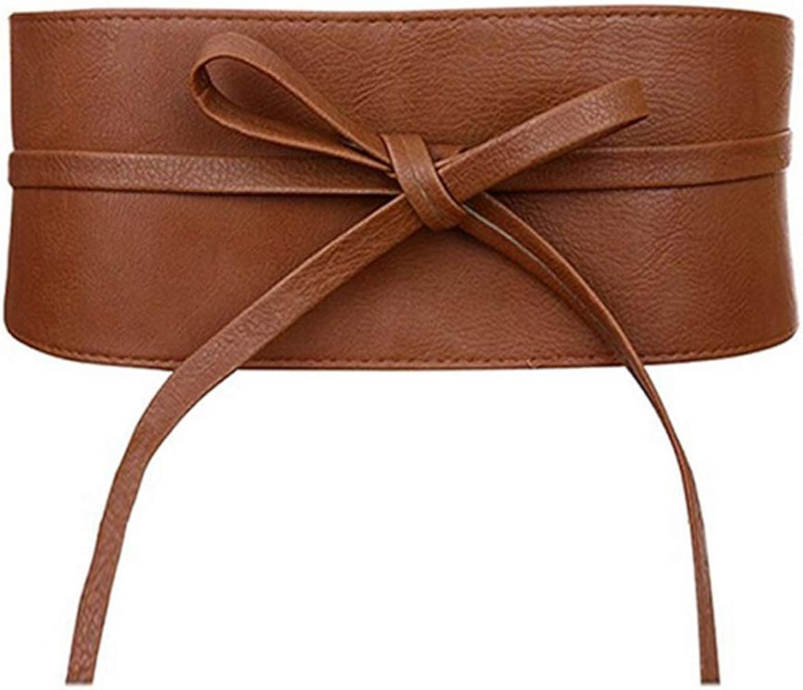 Womens Faux Leather Wide Cinch Belt Waistband Lace Up Wrap Around Obi Bowknot | Amazon (US)