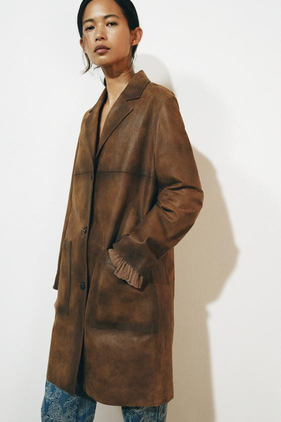 Zara - 100% Leather Coat Zw Collection Limited Edition - Women - Light Brown - Women | Zara US