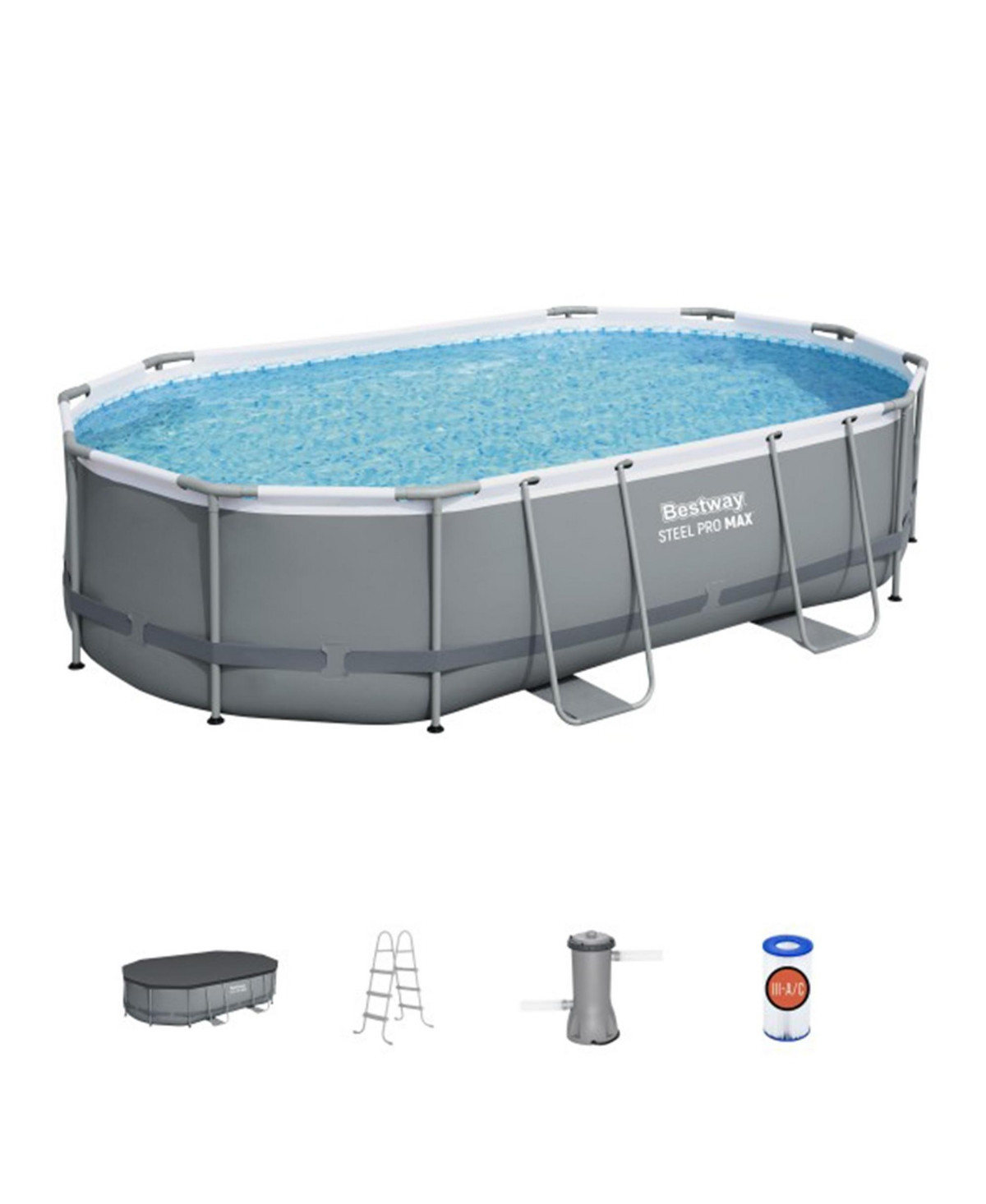 Bestway Power Steel 16' x 10' x 42" Rectangular Above Ground Swimming Pool Set | Macy's