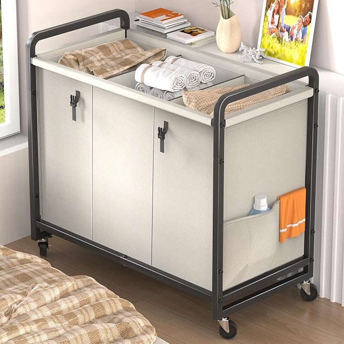 60 Gal (230L) Laundry Sorter 3 Section with Lid, Laundry Hamper Cart with Heavy Duty Rolling Lock... | Amazon (US)