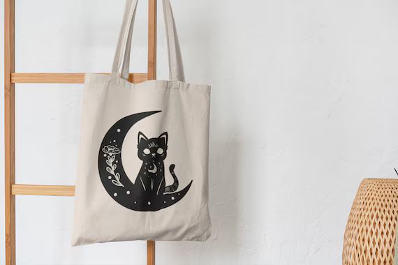 Black Cat Tote Bag Celestial Tote Bag Witch Tote Bag Witchy | Etsy | Etsy (US)