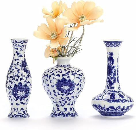 Bigsee Small Classical Ceramic Vases Set of 3, Blue and White Porcelain with Art Flambed Glazed... | Amazon (US)