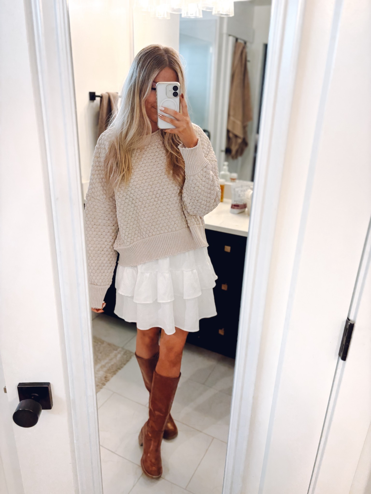 outfit I wore for fall family pictures!! 17 weeks pregnant but didn’t wanna look pregnant in them haha this was perfect! comfy too! 

sweater: wearing usual M, use code KARINABOLIER for a discount
skirt: I sized up one to an L
boots: size up half 

| bump friendly outfit | fall outfit | family photos outfit | womens boots | amazon fashion | called to surf 

#LTKBump #LTKSeasonal #LTKWorkwear