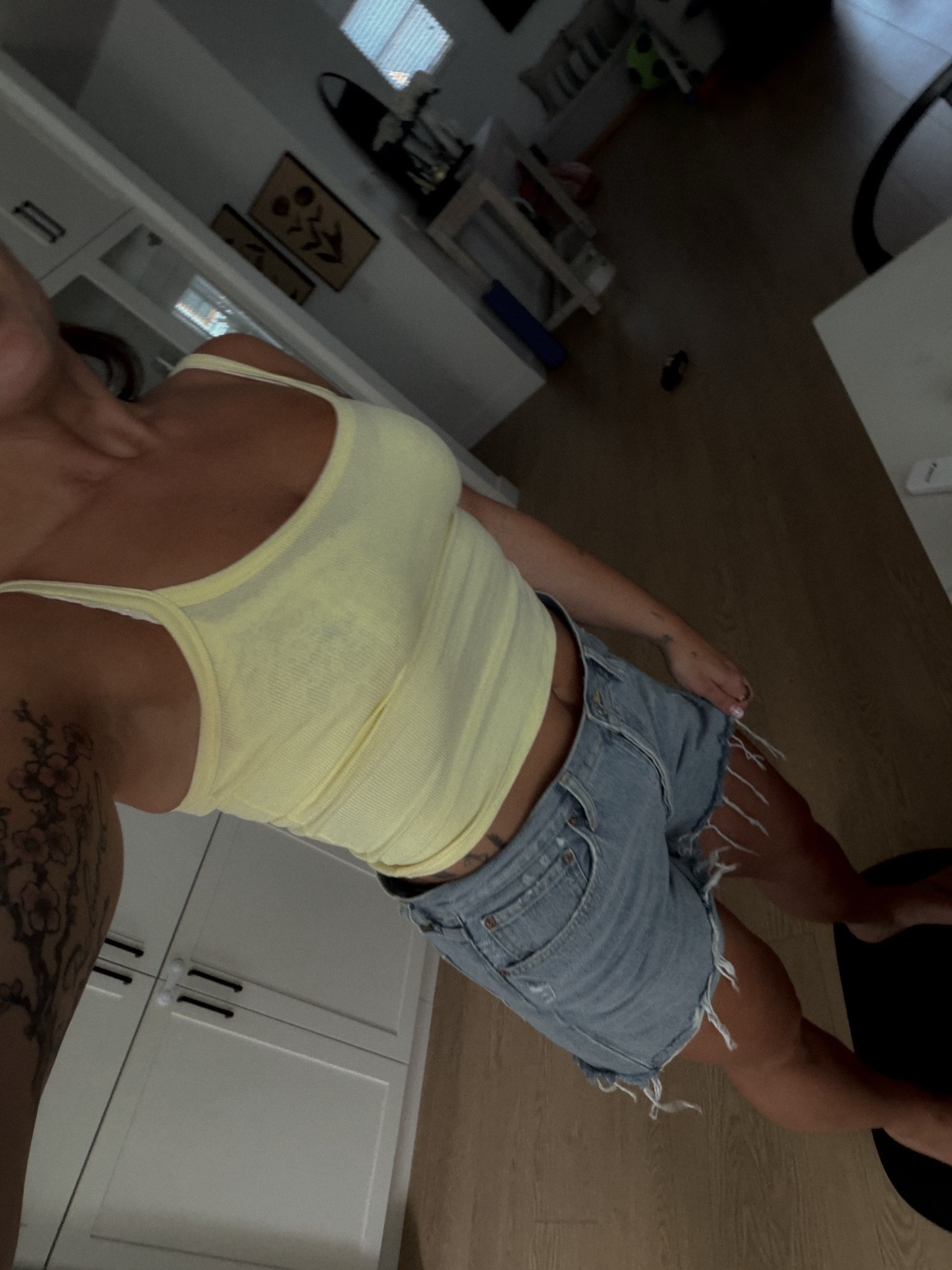 Basic casual summer outfit. 
Living in these tanks (M) & shorts (wearing 28)