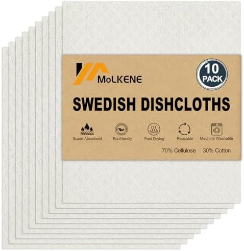 Swedish Dishcloths for Kitchen | 10 Pack Absorbent Cellulose Sponge Cloths Washable | Non-Scratch... | Amazon (US)