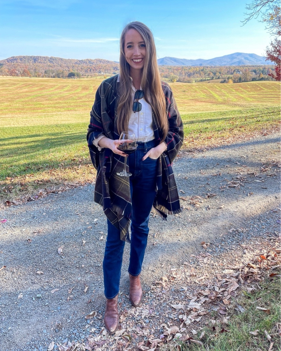Fall outfit - plaid cape outfit - cowboy boots outfit - winery outfit - thanksgiving outfit 

#LTKSeasonal #LTKFindsUnder100 #LTKStyleTip