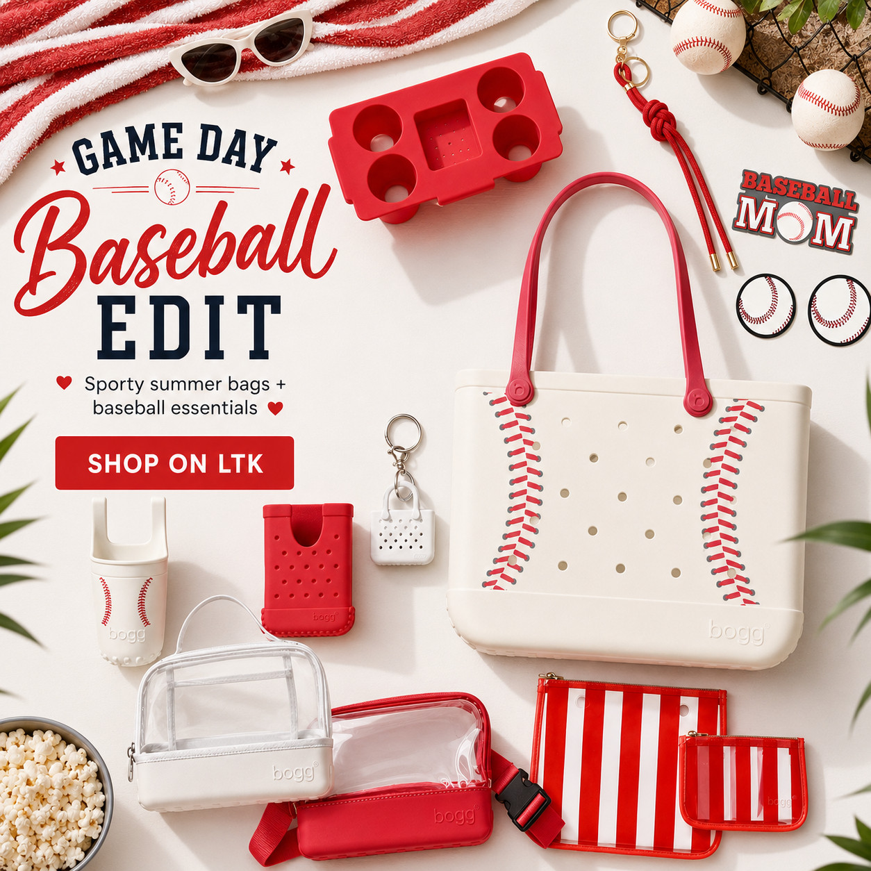 Bogg Bag Summer | Red & White Baseball Edit | Beach Bags, Accessories & Vacation Essentials

Baseball game day bags that make summer outings feel sporty, cute, and fully packed without the chaos ☀️ 

This Bogg Bag baseball edit is such a good one if you want a game day setup that feels fun, functional, and actually useful for long days at the field.

The baseball-inspired tote, red and white accessories, clear pouches, cup holders, charms, keychains, and pouch pieces make this feel like the ultimate organized summer sports bag moment.

What I love about this edit is that it solves the “what do I bring to the game?” problem fast — snacks, sunscreen, sunglasses, keys, lip balm, drinks, wipes, small essentials, and all the random little things you always end up needing.

It’s perfect for baseball games, tournament weekends, travel ball days, summer sports events, tailgates, beach days, pool days, and any sunny outing where you want your bag to be cute but still work hard.

The red, white, and baseball details make it feel so giftable too — especially for baseball moms, sports families, coaches, game day lovers, or anyone who wants a themed Bogg Bag setup that feels fun without being messy.

I did the digging for you — if you want a Bogg Bag edit that feels organized, sporty, summer-ready, and instantly shoppable, this baseball game day setup is the one I’d check before the best pieces sell out.

📌 SAVE this for baseball game day essentials, Bogg Bag accessories, summer sports bags, and gift ideas.

↓ Everything is linked!

#LTKActive #LTKSaleAlert #LTKTravel