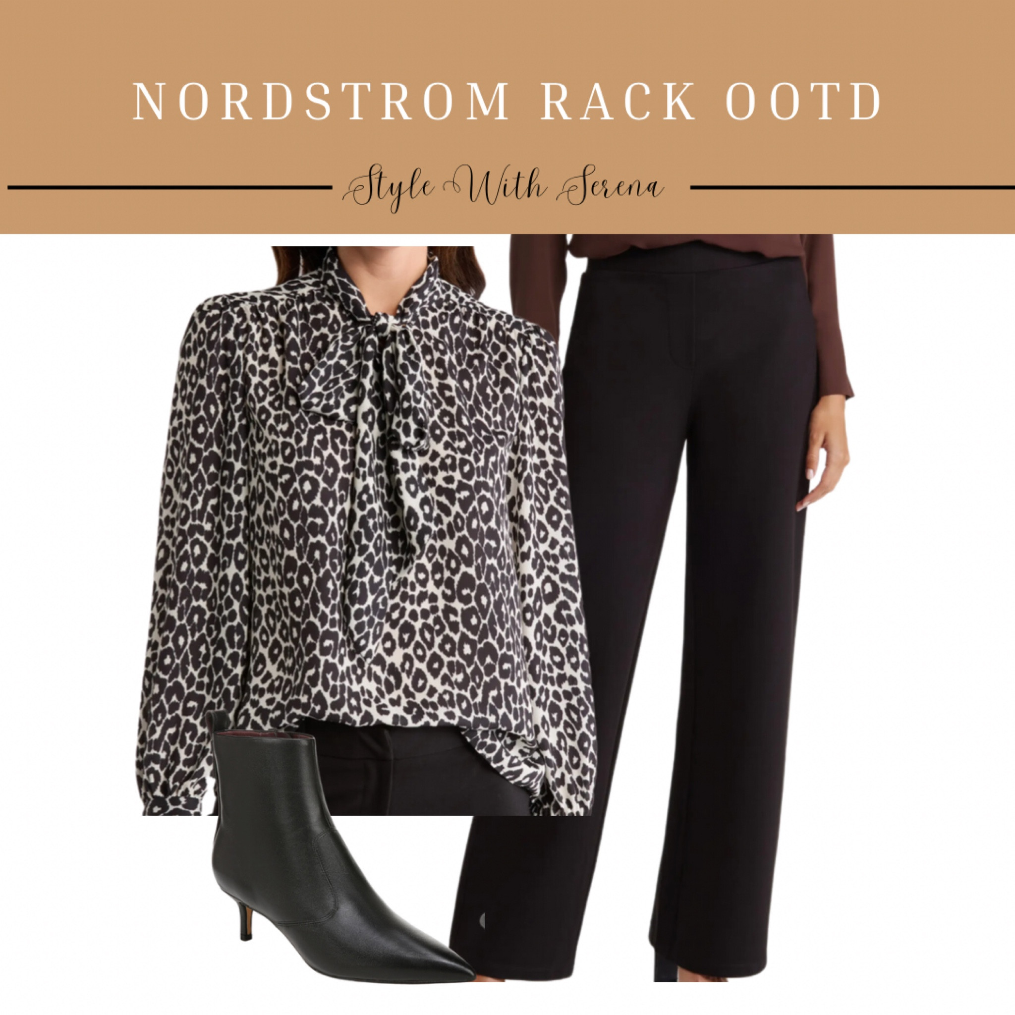 Nordstrom rack, leopard blouse, thanksgiving outfit, black pants, booties, blouse 

#LTKSeasonal #LTKFindsUnder100 #LTKWorkwear