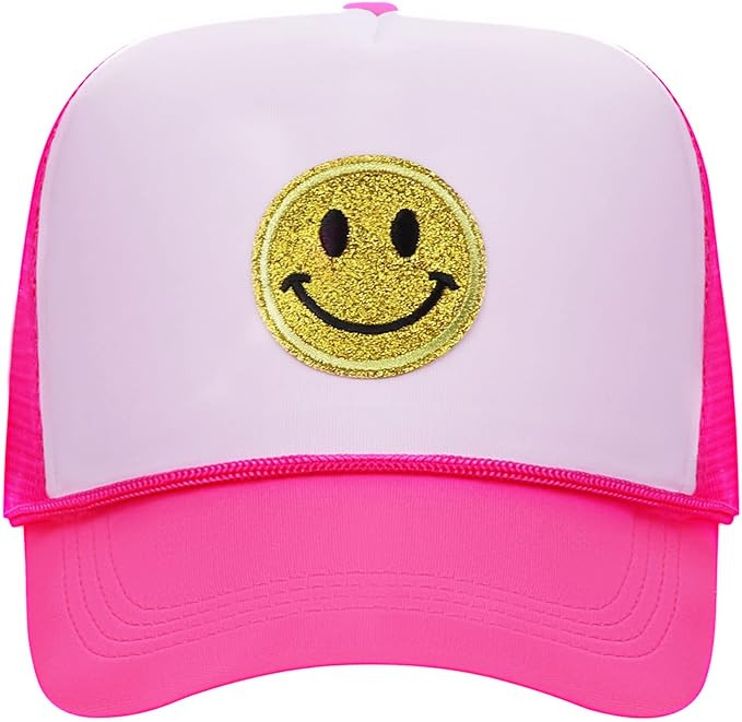 jnpemvq Yellow Glitter Smiley Face Trucker Hat,Adjustable Snapback Closure High Crown Foam Mesh B... | Amazon (US)