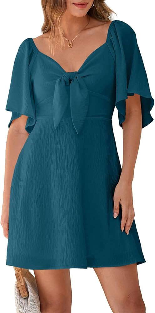 Dokotoo Womens Dresses 2025 Summer Fall Deep V Neck Elegant Bow tie Mini Dress S-XL | Amazon (US)