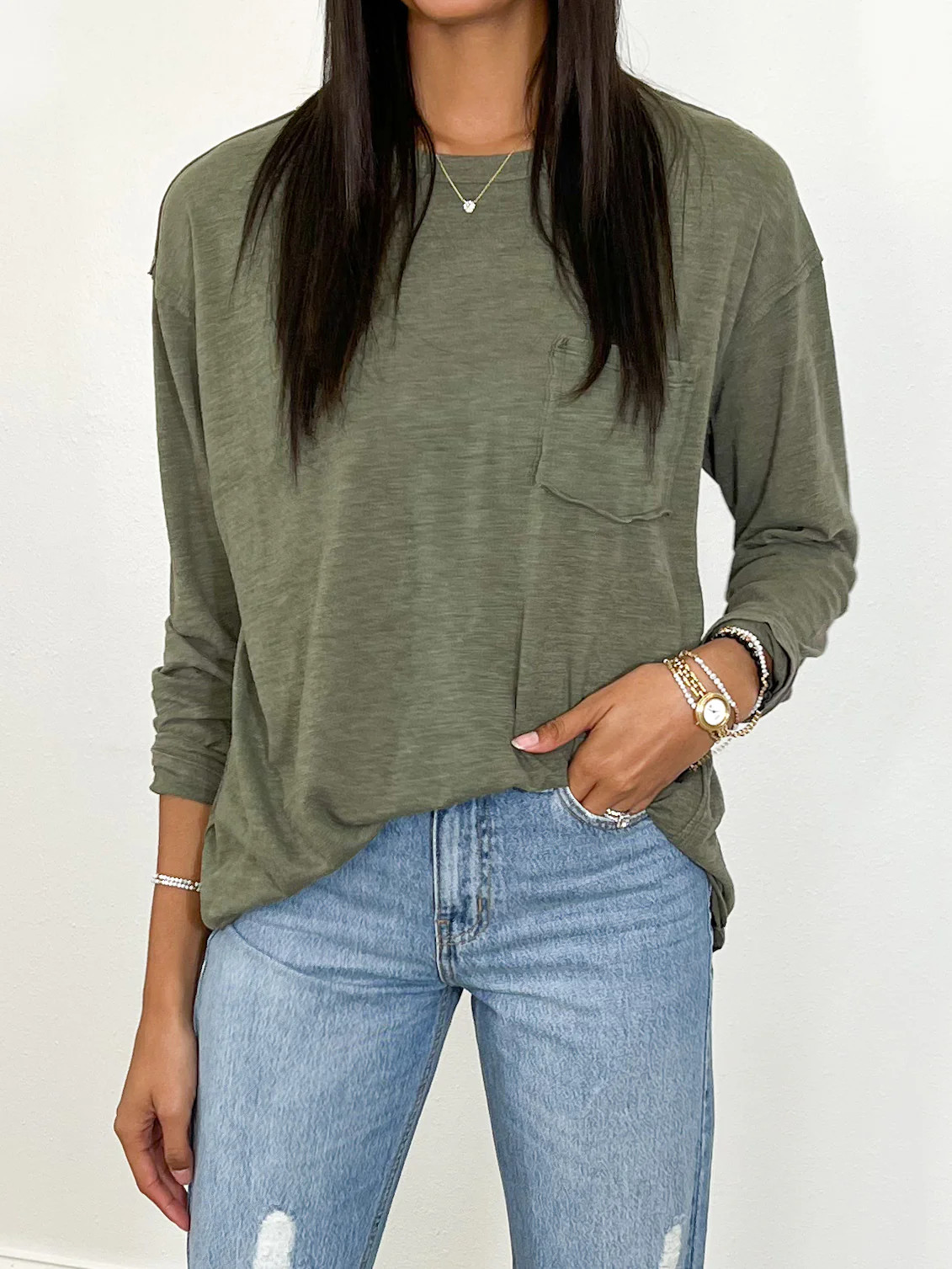 Offhand Slub Long Sleeve | Olive | +Plus Available | RESTOCK | Talulah