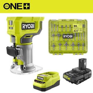 RYOBI ONE+ 18V Cordless Compact Router Kit with 2.0 Ah Battery, Charger, and 24-Piece Router Bit ... | The Home Depot