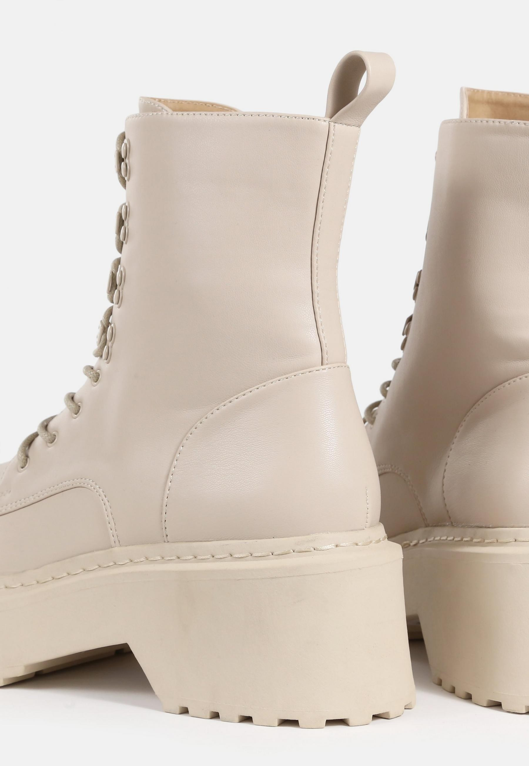 Cream Lace Up Chunky Sole Ankle Boots | Missguided (US & CA)