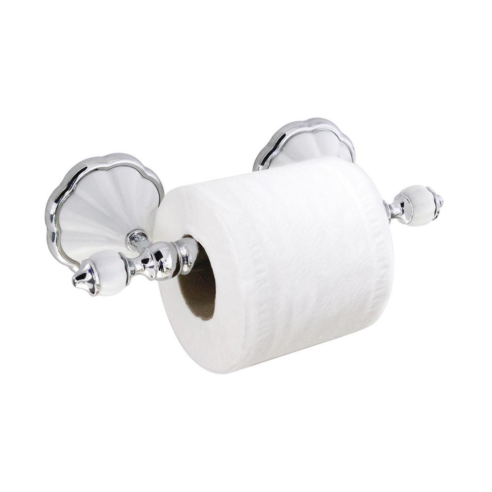 MODONA FLORA Toilet Paper Holder with Stainless Steel Roller in White Porcelain and Polished Chrome, | The Home Depot