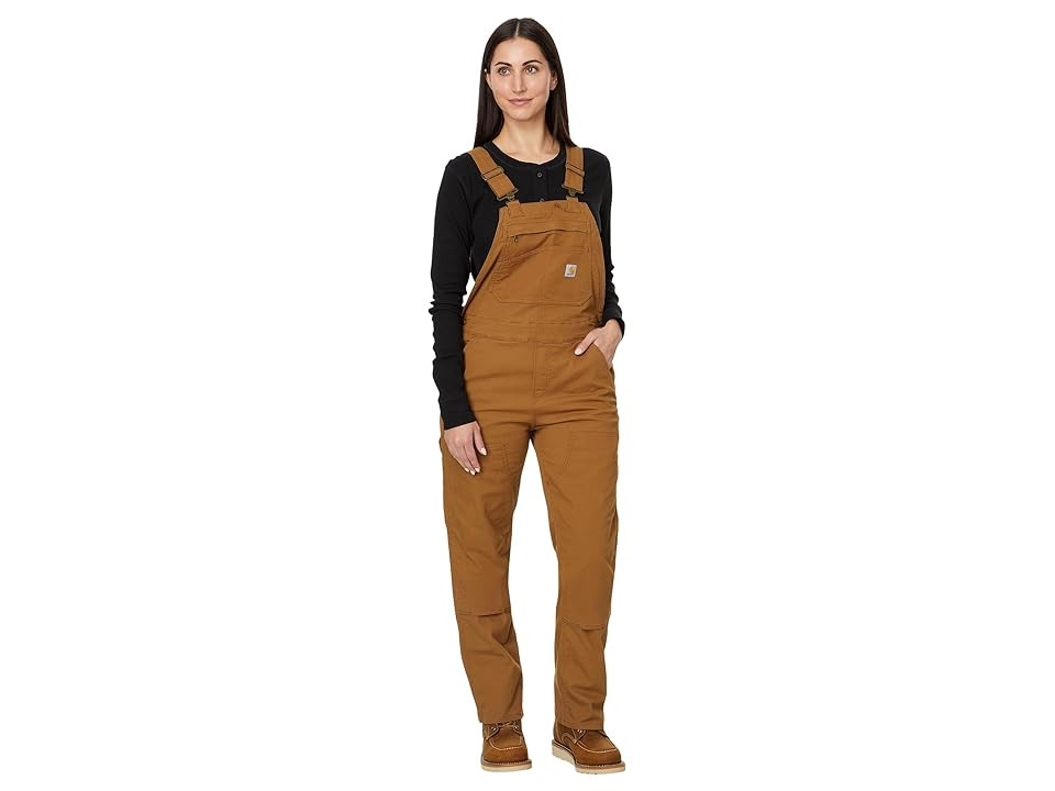 Carhartt Rugged Flex(r) Loose Fit Canvas Bib Overalls Women's Overalls One Piece Carhartt Brown : MD Regular, Canvas/Cotton/Elastane | Zappos