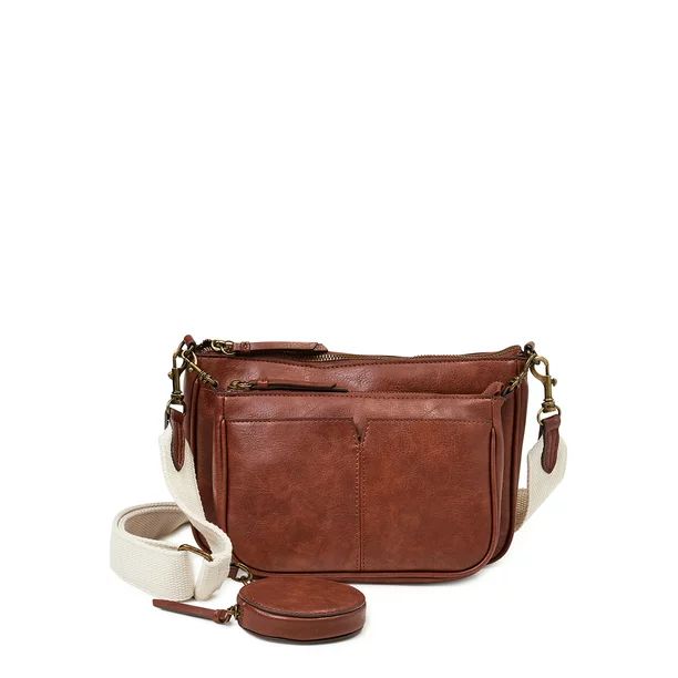 Time and Tru Women's Faux Leather Dana Crossbody Handbag Brown - Walmart.com | Walmart (US)