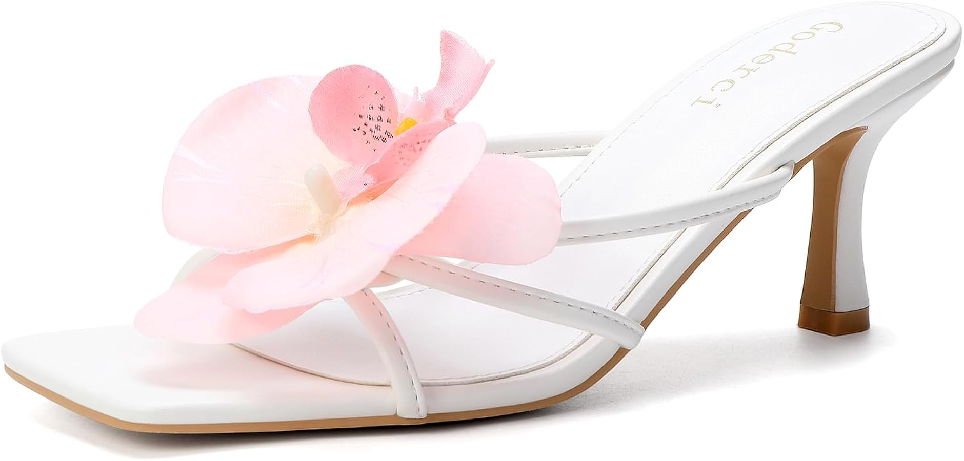 Goderci Floral Kitten Heels Square Open Toe Flower Mule Heels for Women Mid Slip On Heeled Sandal... | Amazon (US)