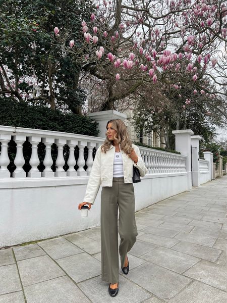 Just (im)patiently waiting for spring to arrive 🌸

These khaki trousers are a must have for your work wardrobes. I love them styled here with this cream bomber jacket which is the perfect layer for spring. 

These H&M ballet flats are such an amazing dupe for the Chanel pumps and are only £18.99! They are so comfortable. I’d definitely recommend. 

#LTKeurope #LTKfindsunder100 #LTKworkwear