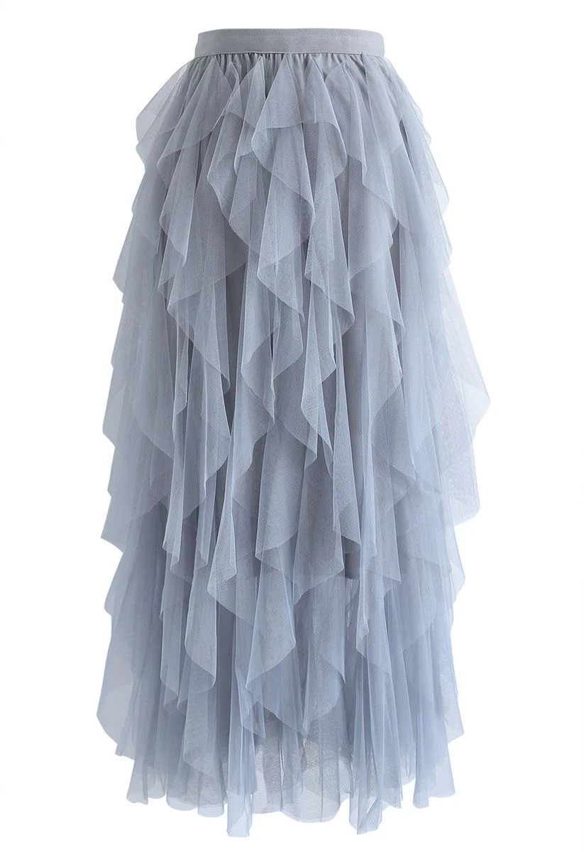 The Clever Illusions Mesh Skirt in Dusty Blue | Chicwish