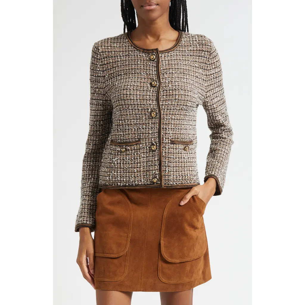 Veronica Beard Brisa Tweed Knit Jacket in Acorn Multi at Nordstrom, Size Medium | Nordstrom