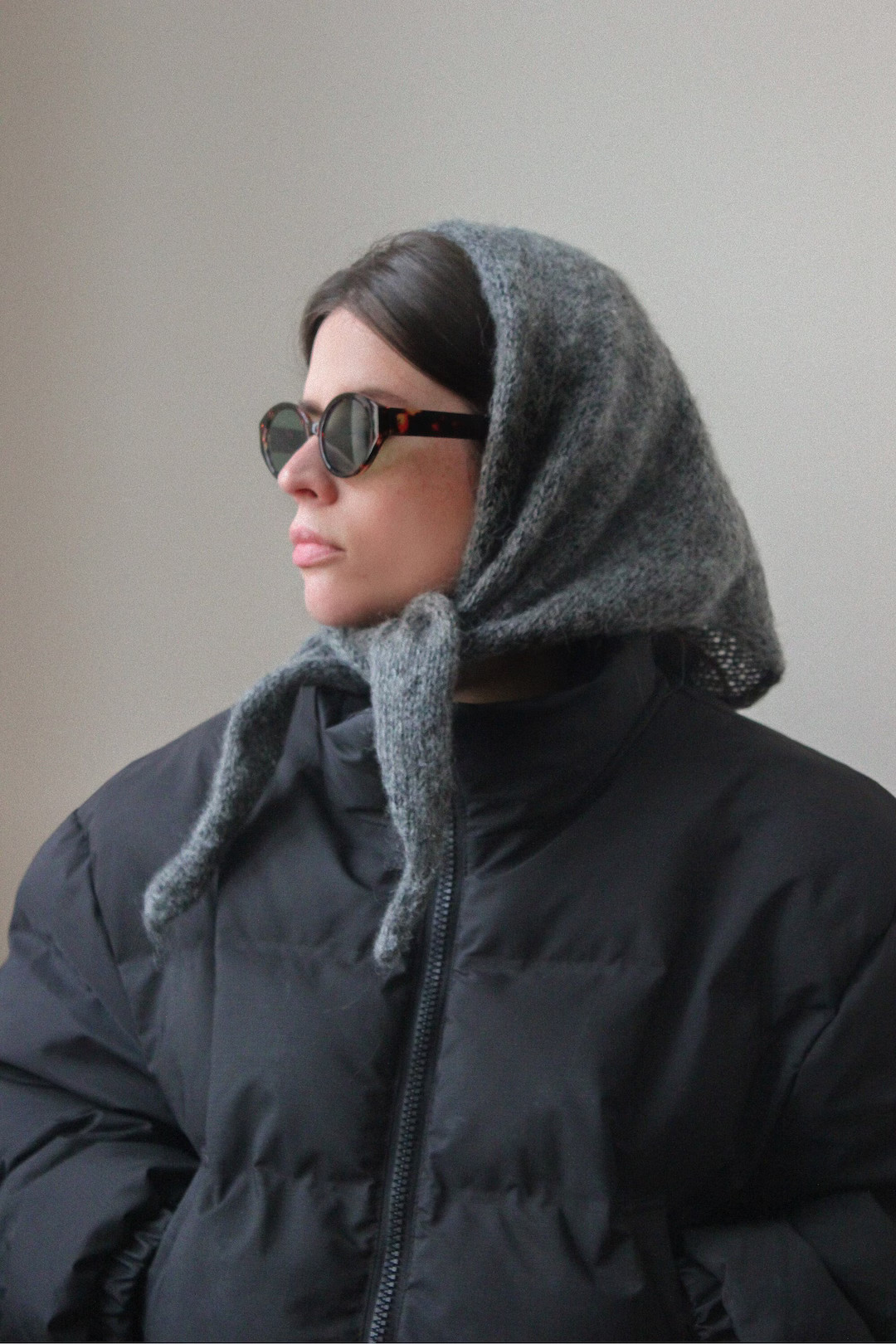 Hand - Knitted Mohair Melange Headscarf in Charcoal Gray. - Etsy | Etsy (US)