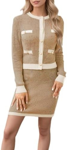 Sumleno Womens 2 Piece Preppy Sweater Cardigan Skirt Outfits Casual Long Sleeve Button Down Knit ... | Amazon (US)
