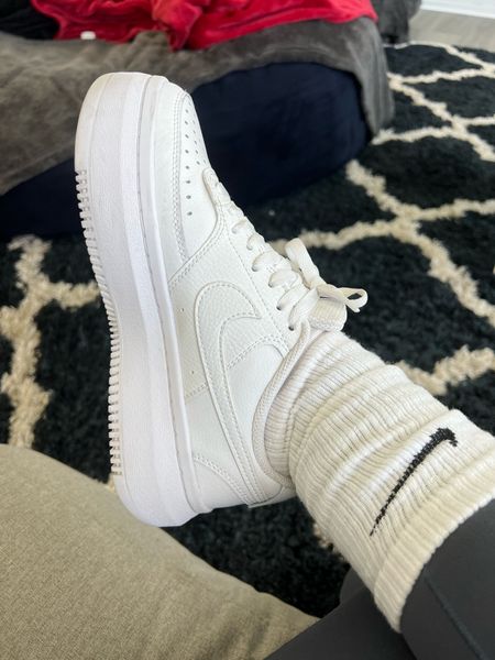 Okay while I love my regular air forces, these sneakers are even better! I love the thicker sole! They make me a little taller and thus make my legs look a little slimmer! Haha the perfect sneaker for spring and summer! And you always have to have a pair of long socks to scrunch with your leggings! So cute! #sneakers #shoes #tennisshoes #whiteshoes #summershoes #whitesneakers 

#LTKunder100 #LTKstyletip #LTKshoecrush