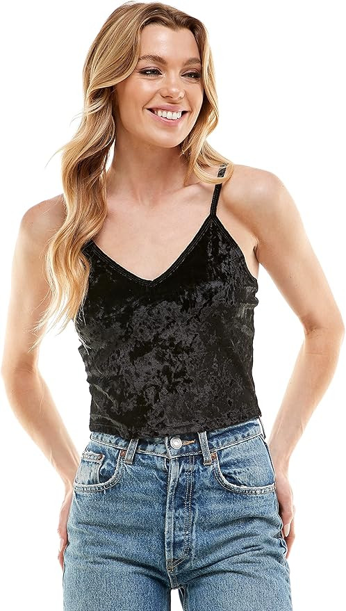 Tulleus Women V-Neck Halter Cami Sleeveless Tank Tops with Spaghetti Strap | Amazon (US)