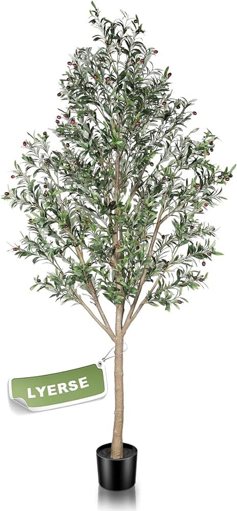 LYERSE Artificial Olive Tree, Tall 8 Feet Fake Potted Olive Silk Tree with Planter, Large Faux Ho... | Amazon (US)