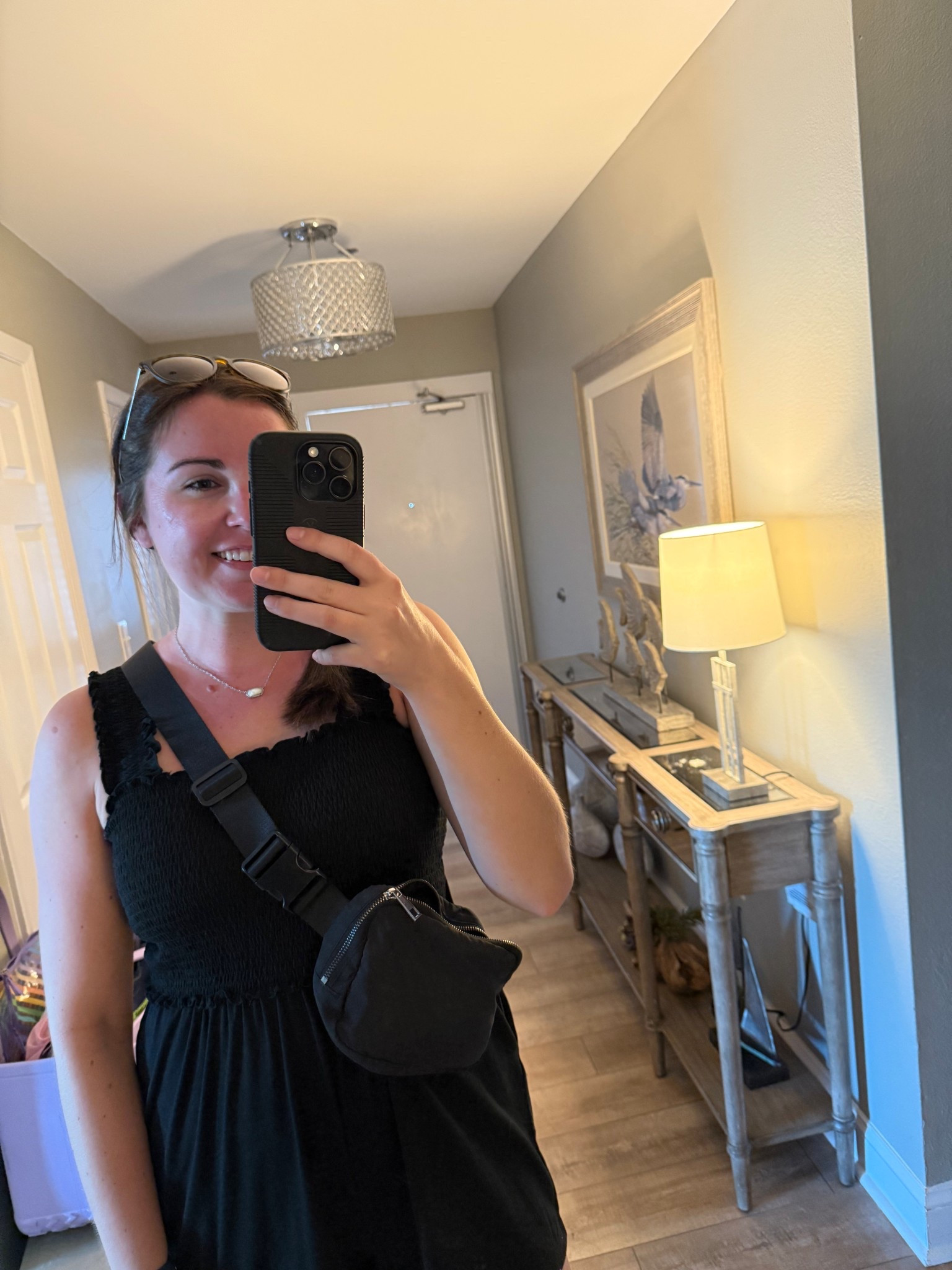 Sunrise, sunburn, sunset, repeat ☀️🌊

Beach outfit, romper, sunglasses, Kendra Scott necklace, belt bag